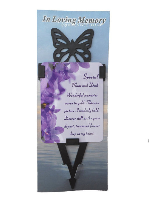 Mum And Dad Memorial Laminated Card With Butterfly Stake Holder And Special Message By Homestreet