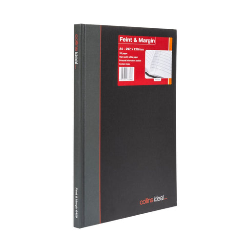 Ideal - A4 Cashbook Casebound Feint & Margin - 192 Pages  - Black (6429)