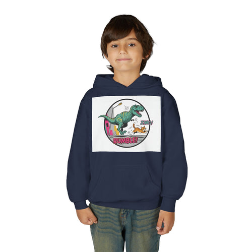T-Rex Chase Dino Rumble Youth Hoodie | Dinosaur Graphic Sweatshirt