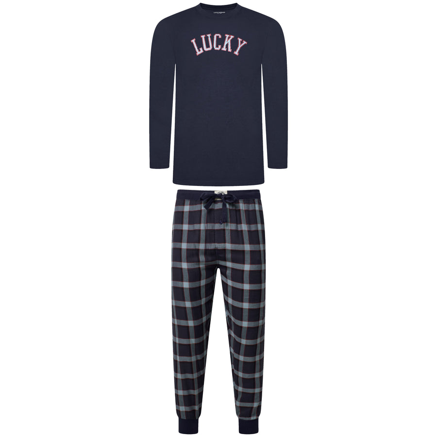 Lucky Brand Crew Neck & Closed Hem Flannel Pant Pyjama Set