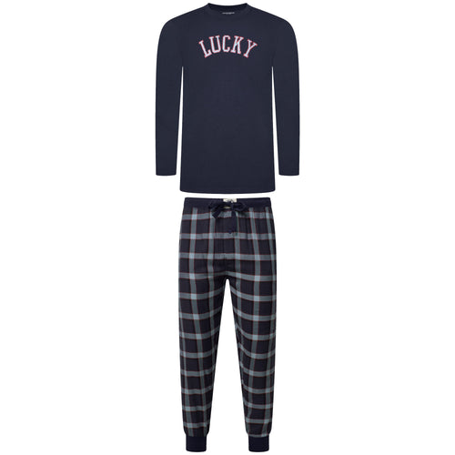 Lucky Brand Crew Neck & Closed Hem Flannel Pant Pyjama Set