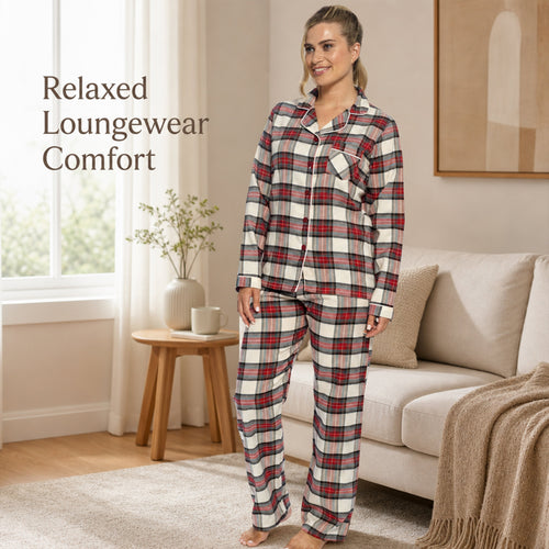 Daisy Dreamer Womens Flannelette Check Pyjama Set Soft Brushed Cotton Easy Care Super Soft Cosy Sleepwear