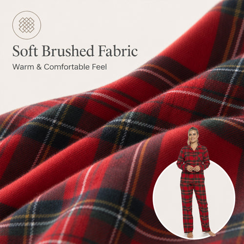Daisy Dreamer Womens Flannelette Check Pyjama Set Soft Brushed Cotton Easy Care Super Soft Cosy Sleepwear