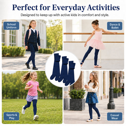 Sock Stack Girls Cotton Lycra Tights 3 Pairs Cotton Rich Back To School Uniform Reinforced Heel Toe Multipack Value