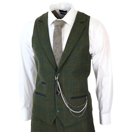 STZ71 - Men's 3 Piece Suit Wool Tweed Green Blue Brown Check 1920s Gatsby Formal Dress Suits