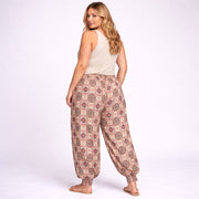 Stone Wine Tile Print High Waist Harem Pants