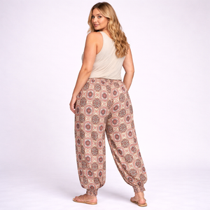 Stone Wine Tile Print High Waist Harem Pants