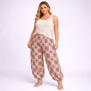 Stone Wine Tile Print High Waist Harem Pants