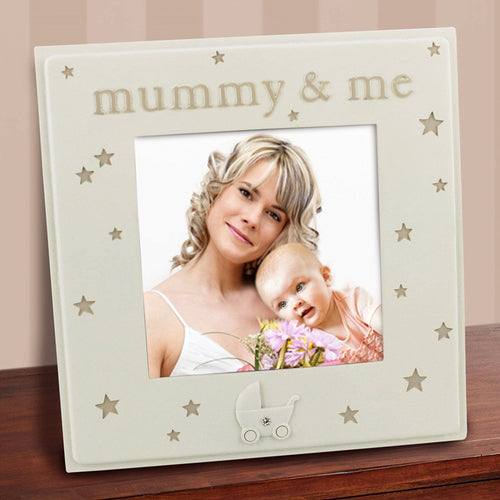 Mummy & Me - beautiful Bambino cream resin 4 x 4" frame with stars