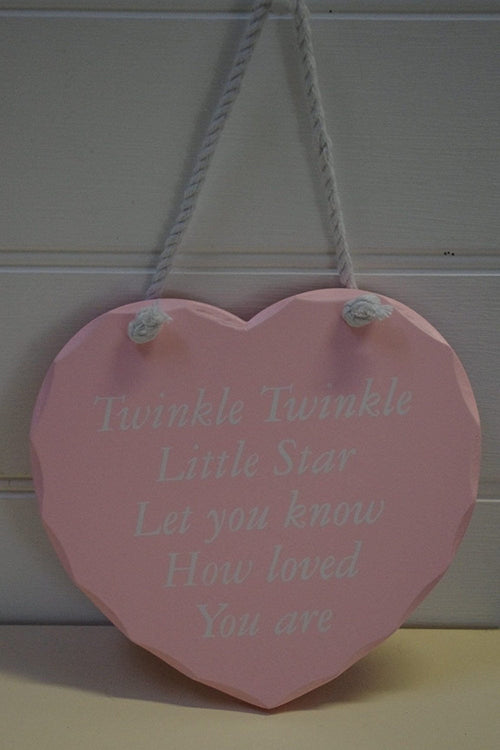 Heart Sign Plaque Nursery DecorationTwinkle Twinkle Little Star .. Pink