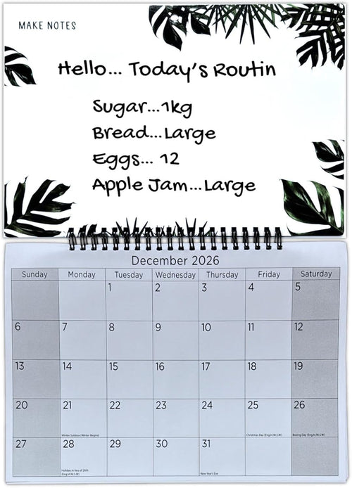 2026 Monthly Memo Board Wall Calendar Family Organiser Shopping List Pad & Pen Random (2026)