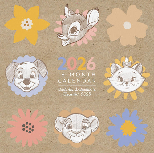 DISNEY CLASSICS (Artist Series) 2026 Square Wall Calendar – Official 16-Month Calendar Featuring Artistic Disney Characters – Collectible Gift for Animation Fans