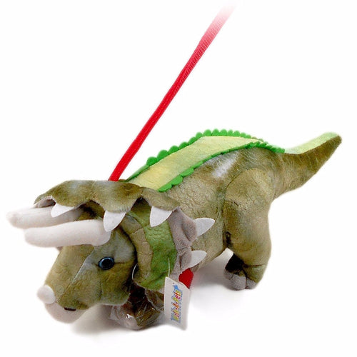 WALK-A-PETS - Plush 16" TRICERATOPS Soft Toy On Rigid Lead (white or red)