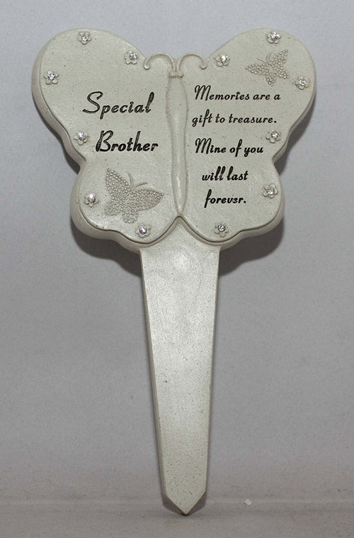 Brother Diamante Memorial Butterfly Stake Garden Stone Plaque Grave Ornament pushes in ground