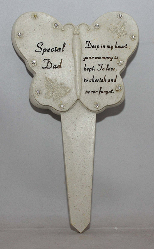 Dad Diamante Memorial Butterfly Stake Garden Stone Plaque Grave Ornament pushes in ground