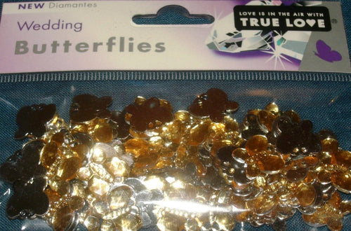 GOLD BUTTERFLIES - BUTTERFLY TABLE DIAMANTES - CONFETTI - 21gm