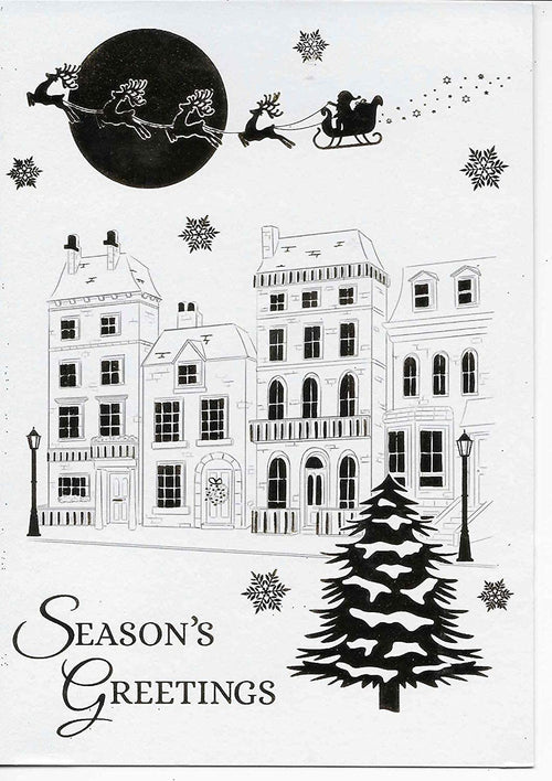 Pack of 8 Christmas Cards - Gold Houses - 2 Designs 4 of Each
