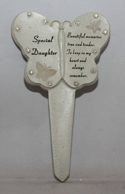 Daughter Diamante Memorial Butterfly Stake Garden Stone Plaque Grave Ornament pushes in ground