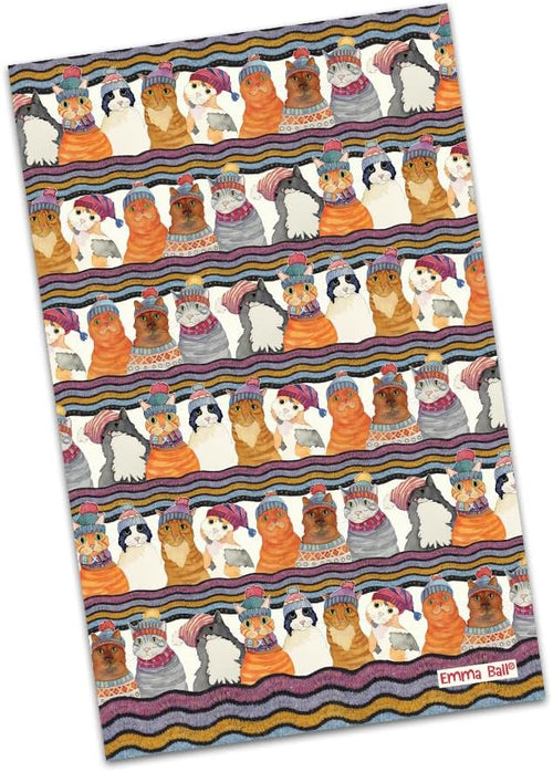 Emma Ball Cats in Hats Tea Towel 100% Cotton Made In the UK