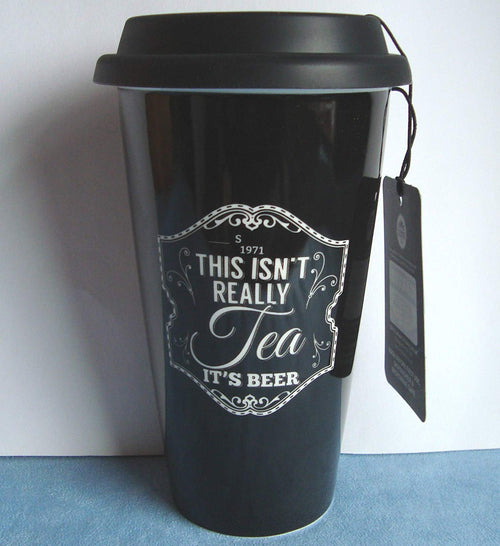 Gents Quarter Black Ceramic Travel Mug - This isn't really Tea .. It's Beer