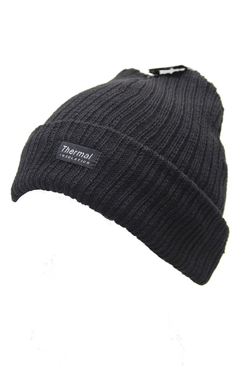 New Unisex Mens Womens Thermal Insulation Winter Black Hat Beanie Knitted Chunky (Black)