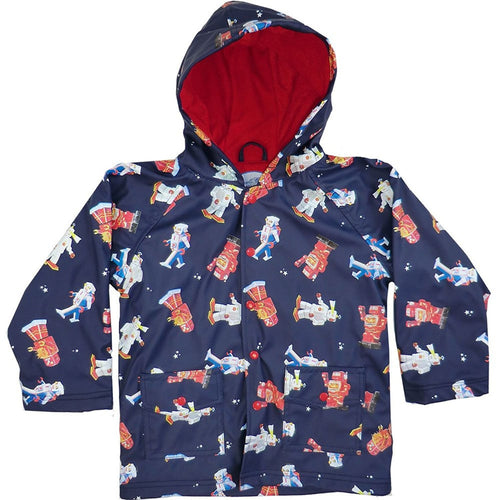 Powell Craft Boys Vintage Robot Raincoat. Navy Blue.   6  7