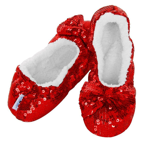 Snoozies Ballerina Bling Kids Childrens Fluffy Slippers (Large | 2-3, Red)