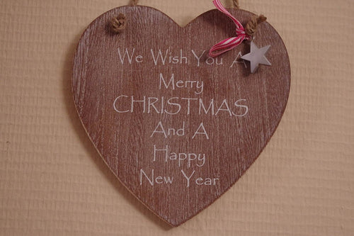 Shabby Chic We Wish You A Merry Christmas & A Happy New Year Wooden Heart Sign