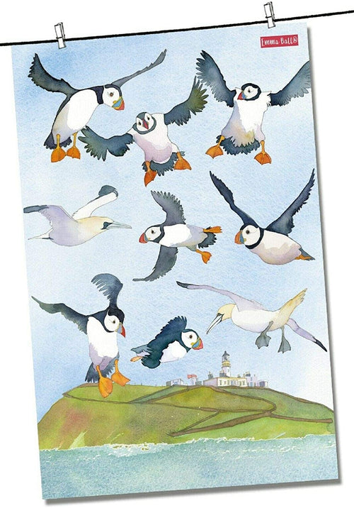 Emma Ball "Puffin Coastal Puffins, Pure cotton tea towel
