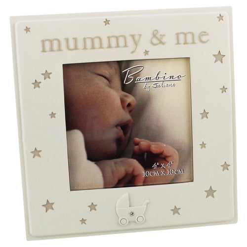 Mummy & Me - beautiful Bambino cream resin 4 x 4" frame with stars