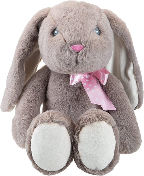 Grey Rabbit  Plush With Pink Spotty Ribbon Bow - Super Soft Sitting Floppy Ears Embroidered Details Pippin