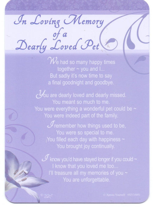 In Loving Memory - Of A Dearly Loved Pet - Grave/Graveside Memorial Card
