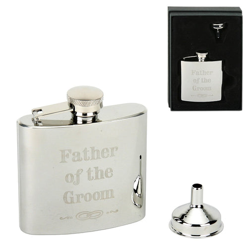 Father of the Groom- Stainless Steel Lazer Engraved Hip Flask in Gift Box