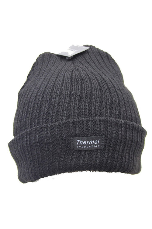 New Unisex Mens Womens Thermal Insulation Winter Black Hat Beanie Knitted Chunky (Black)