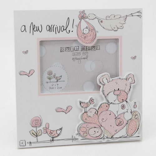 Tracey Russell 6"x4" MDF Photo Frame A New Arrival Girl Design Pink Polka Dot Frame