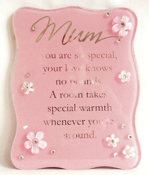 Juliana Glass Curved Edge Plaque & Flowers Pink - Mum
