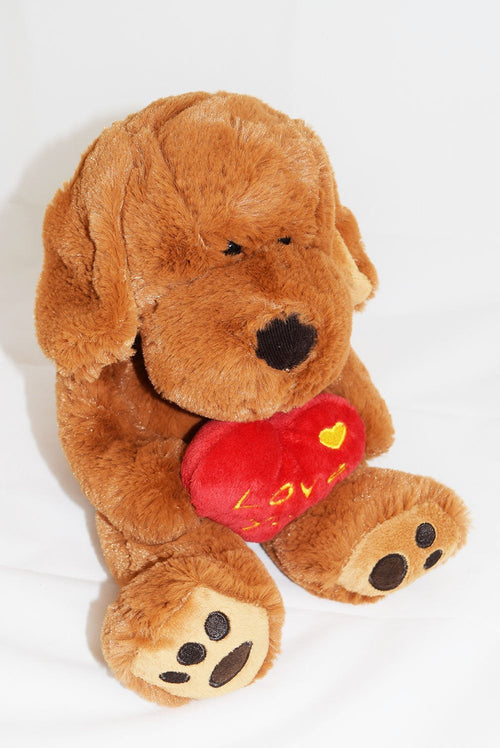 Floppy Dog Cuddly Toy Valentines Gift Brown Puppy Love Heart with Love You Heart