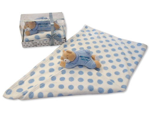 Baby Boys Blue Soft Teddy Bear In Pyjamas & Blanket - Boxed Gift Set