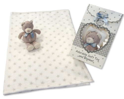 BABY BLANKET AND BEAR GIFT SET IN GREY