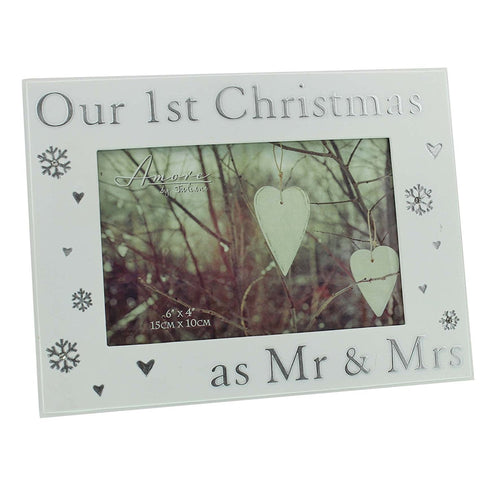 Our 1st Christmas as Mr & Mrs 6" x 4" Photo Frame with hearts & snowflakes