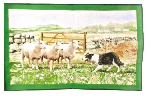 Collie Dog with Sheep Large Cotton Tea Towel