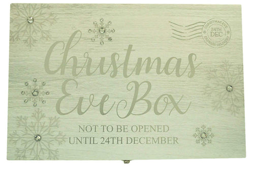 Wooden Silver Christmas Eve Gift Box with Glass Gem Inlay