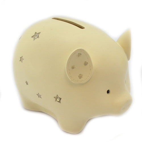 Bambino Star Decorated Cream Pig Money Bank \ Savings Bank