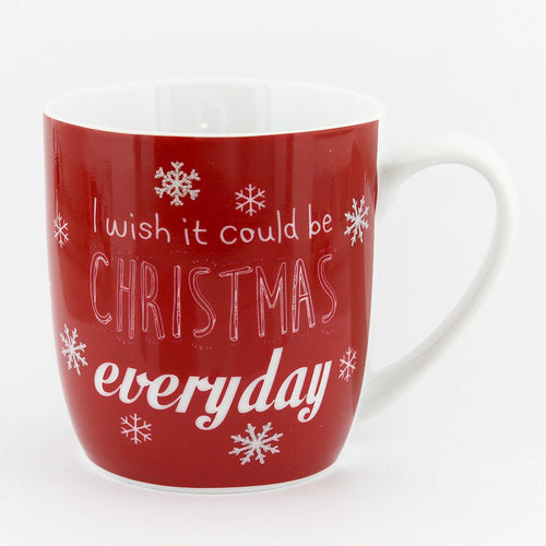 Festive Red, White & Silver I WISH IT COULD BE CHRISTMAS EVERY DAY Mug / Cup - ceramic Christmas mug for tea / coffee / hot chocolate