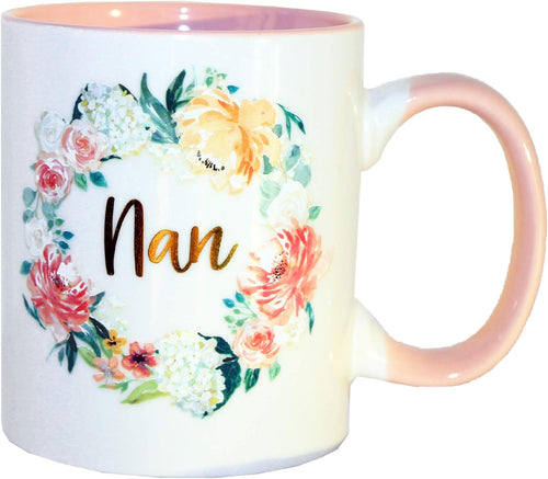 Floral Mug with Gold Foil Wording from Peaches and Cream - Nan