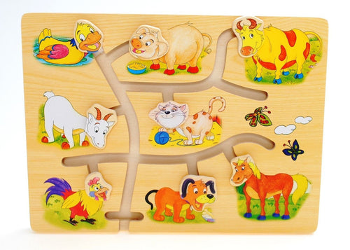 Wooden Match the Head Farm Animals Puzzle