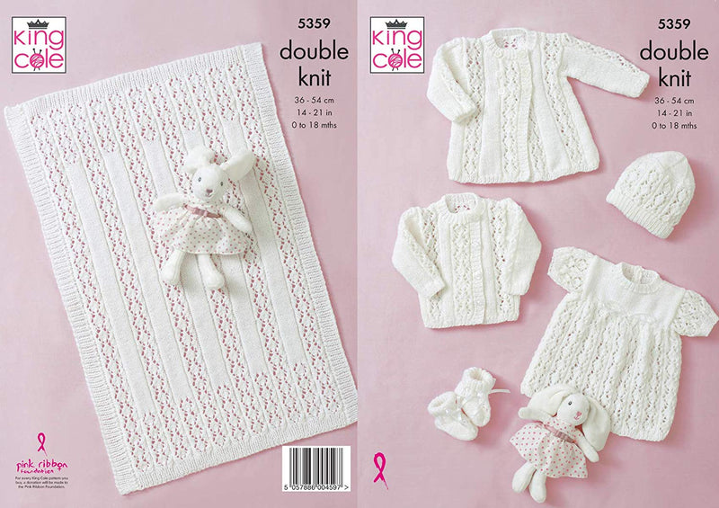 King Cole 5359 Knitting Pattern Baby Coat Jacket Top Hat Bootees Blanket in Comfort DK