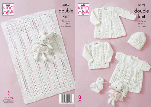 King Cole 5359 Knitting Pattern Baby Coat Jacket Top Hat Bootees Blanket in Comfort DK