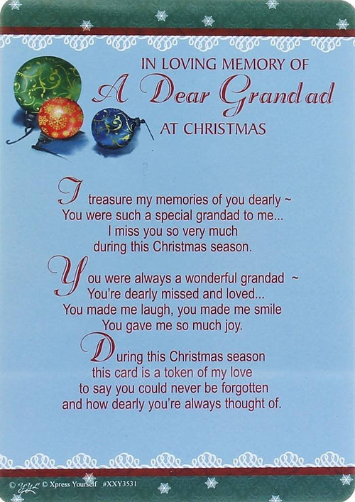 Grandad Graveside Memory Card. Remembering A Special Grandad at Christmas time. Christmas Memory Card Grandad