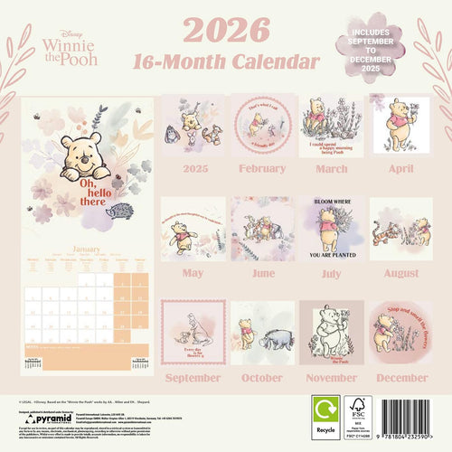 Pyramid International WINNIE THE POOH 2026 Square Wall Calendar – Official 16-Month Disney Calendar Featuring Classic Characters – Gift for Families, Kids & Nostalgic Fans